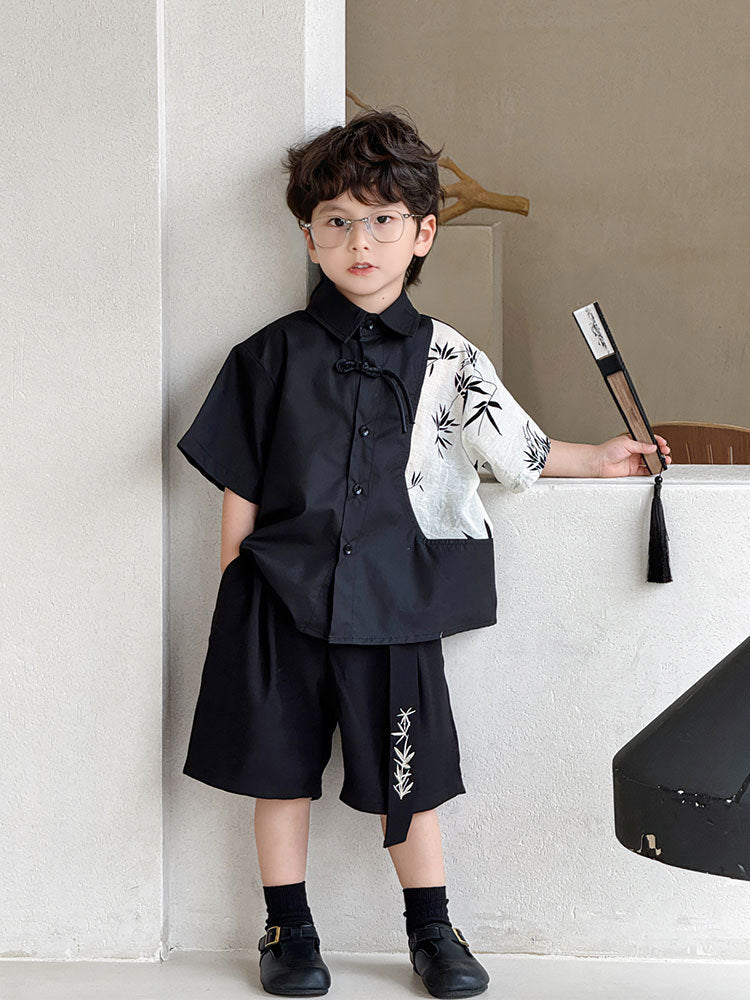 Children's Summer Korean Style Short Sleeve Western Bamboo Leaf Children's Shirt