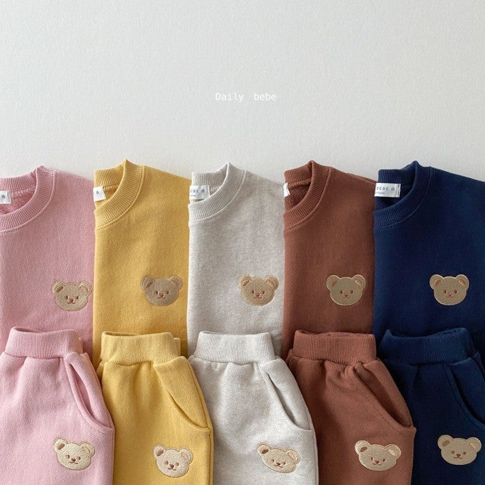 Children's Clothing Fashion Bear Round Neck Sweater Sports Pants Cute Casual Children's Suit