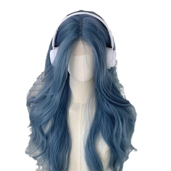 Cloudy Blue Cold Atmosphere Feeling Small Wig Long Curls
