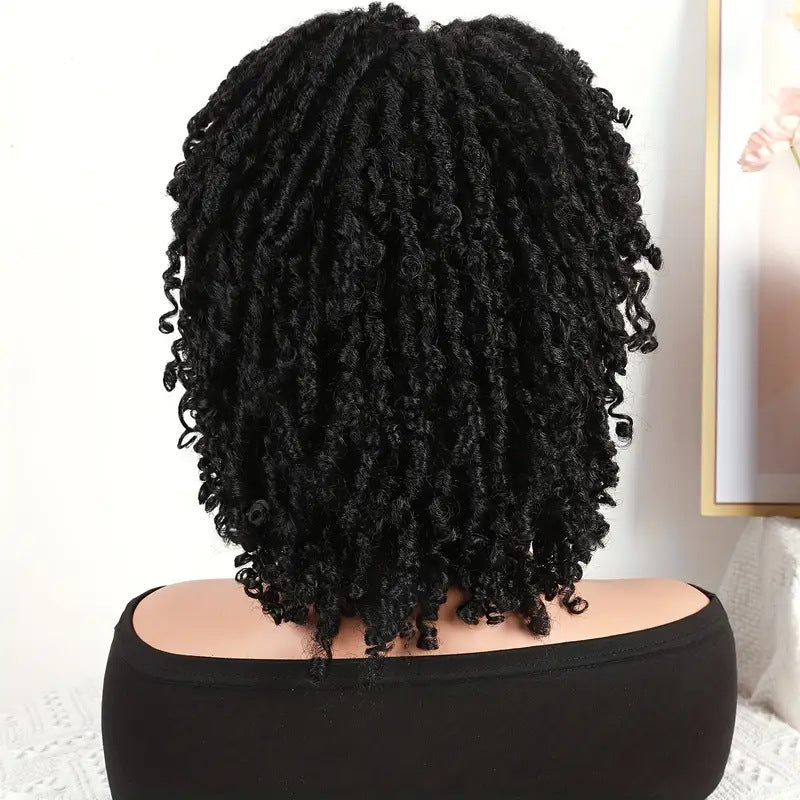 African Wigs With Small Dreadlocks Headgear Hollow Wig Short Curly Hair