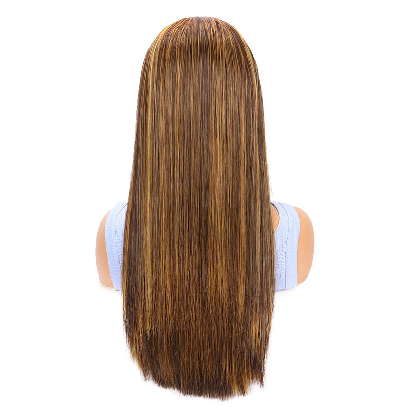 Women's Brown Mixed Color Hair Ice Ribbon Long Straight Wig