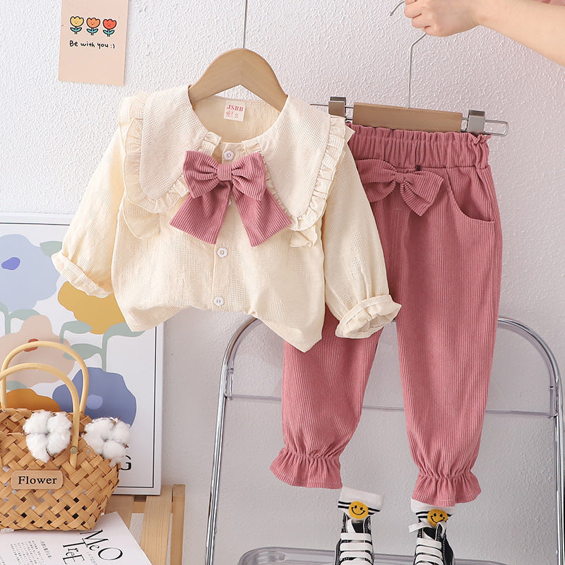 Spring Long Sleeve Fashionable Bow Shirt Children's Suit