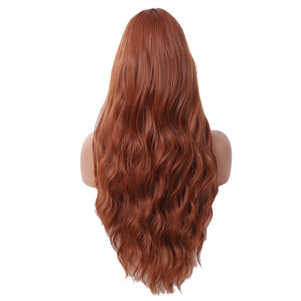 Orange Mid-length Roll Rose Net Fiber Wig Long Curls