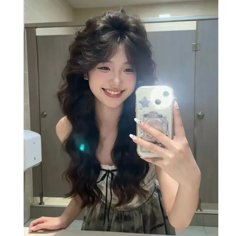 Bangs Cold Brown Temperament Light Whole Wig Long Curls