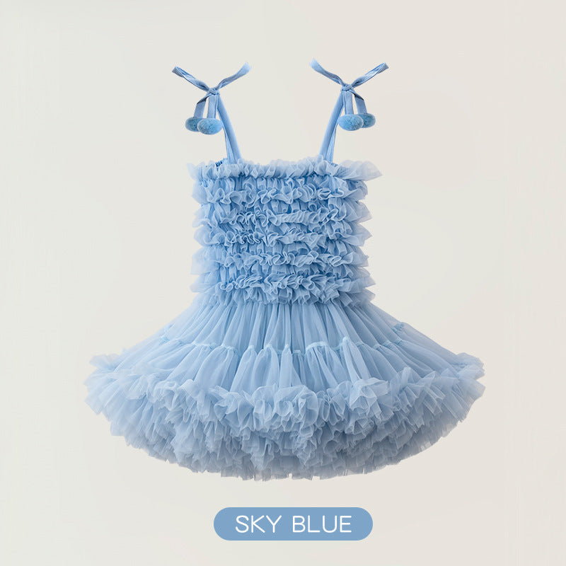 Children's Skirt Fur Ball Suspender Birthday Pettiskirt Adjustable Size Children's Dress