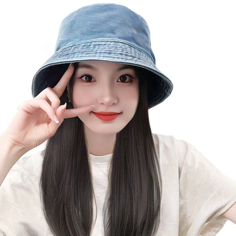 Bucket Hat Long Lightweight Breathable Artifact Wig Short Straight Hair