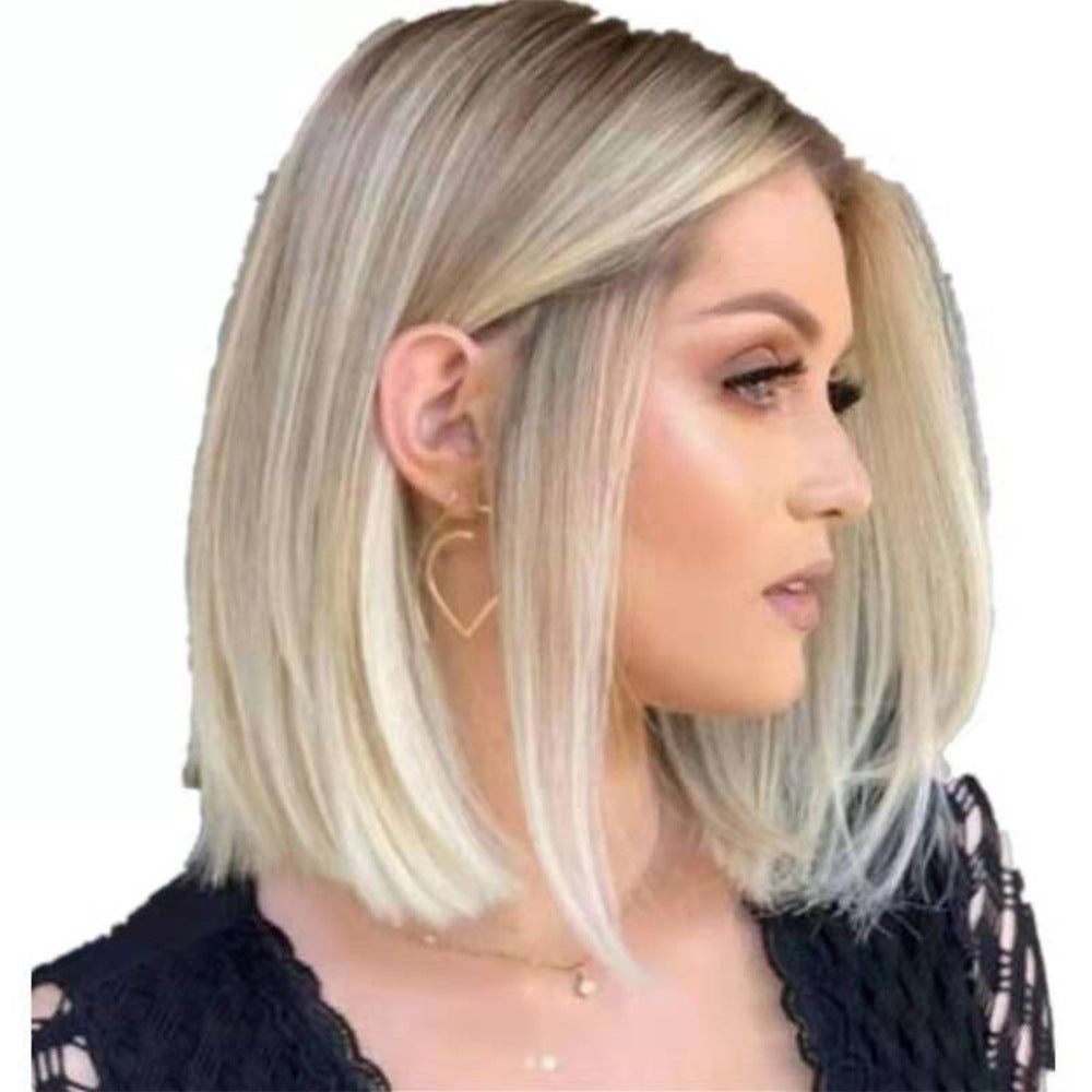 Durable Children's White Synthetic Wigs Female Wig Short Straight Hair