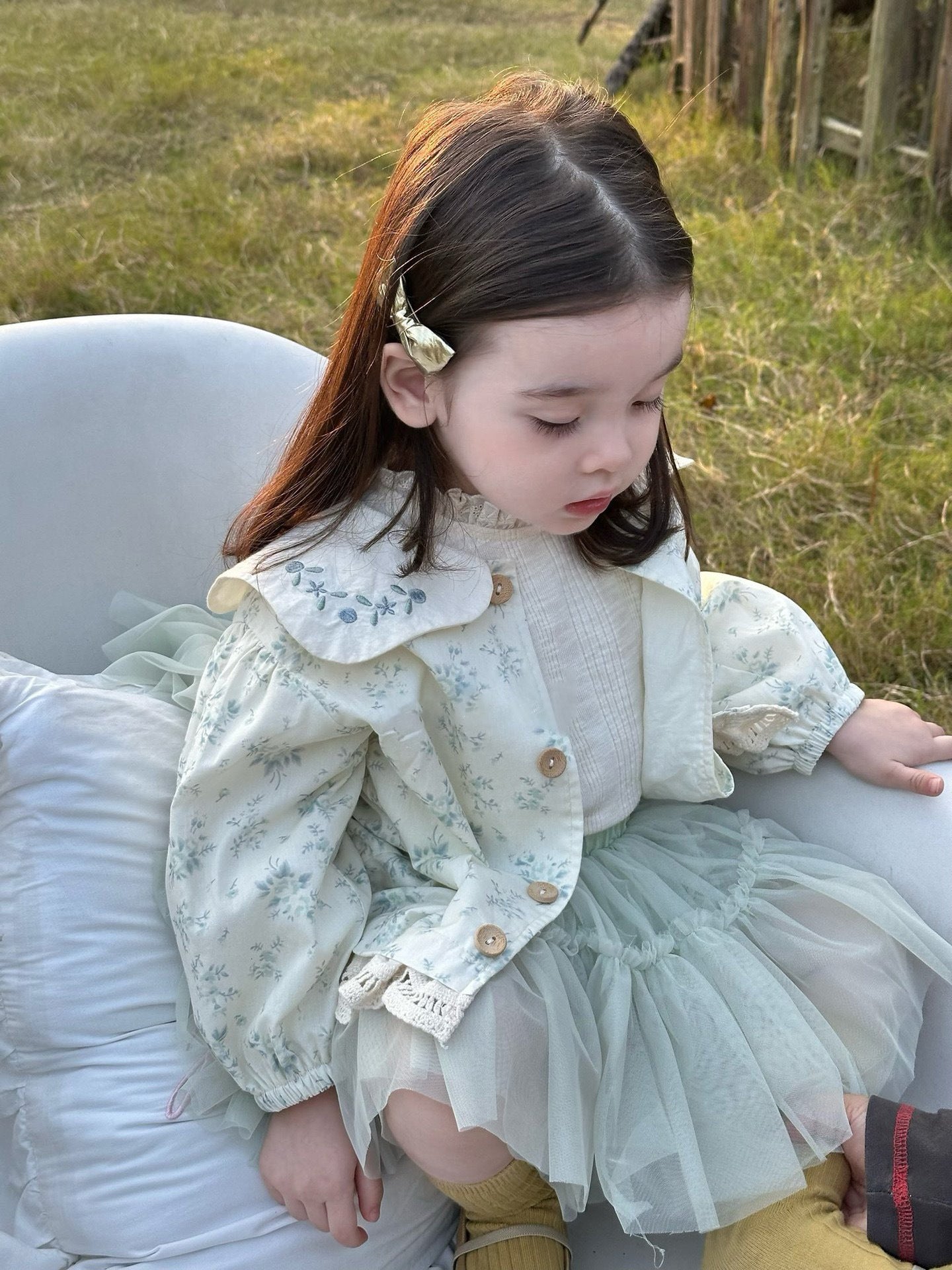 Children's Floral Coat Bottoming Shirt Mesh Short Skirt Children's Suit