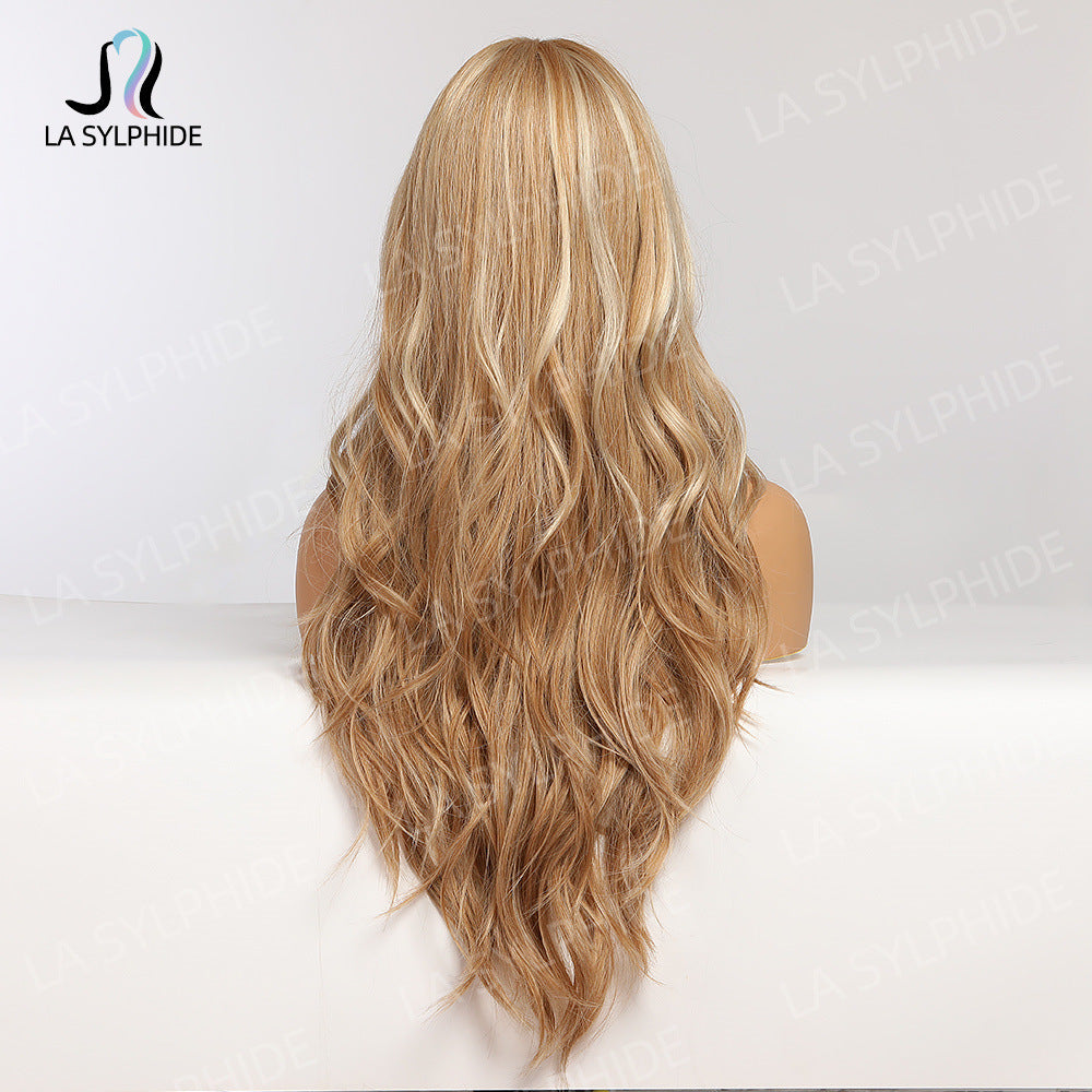 Female Fiber Medium Natural Curly Hair Brown Wig Long Curls