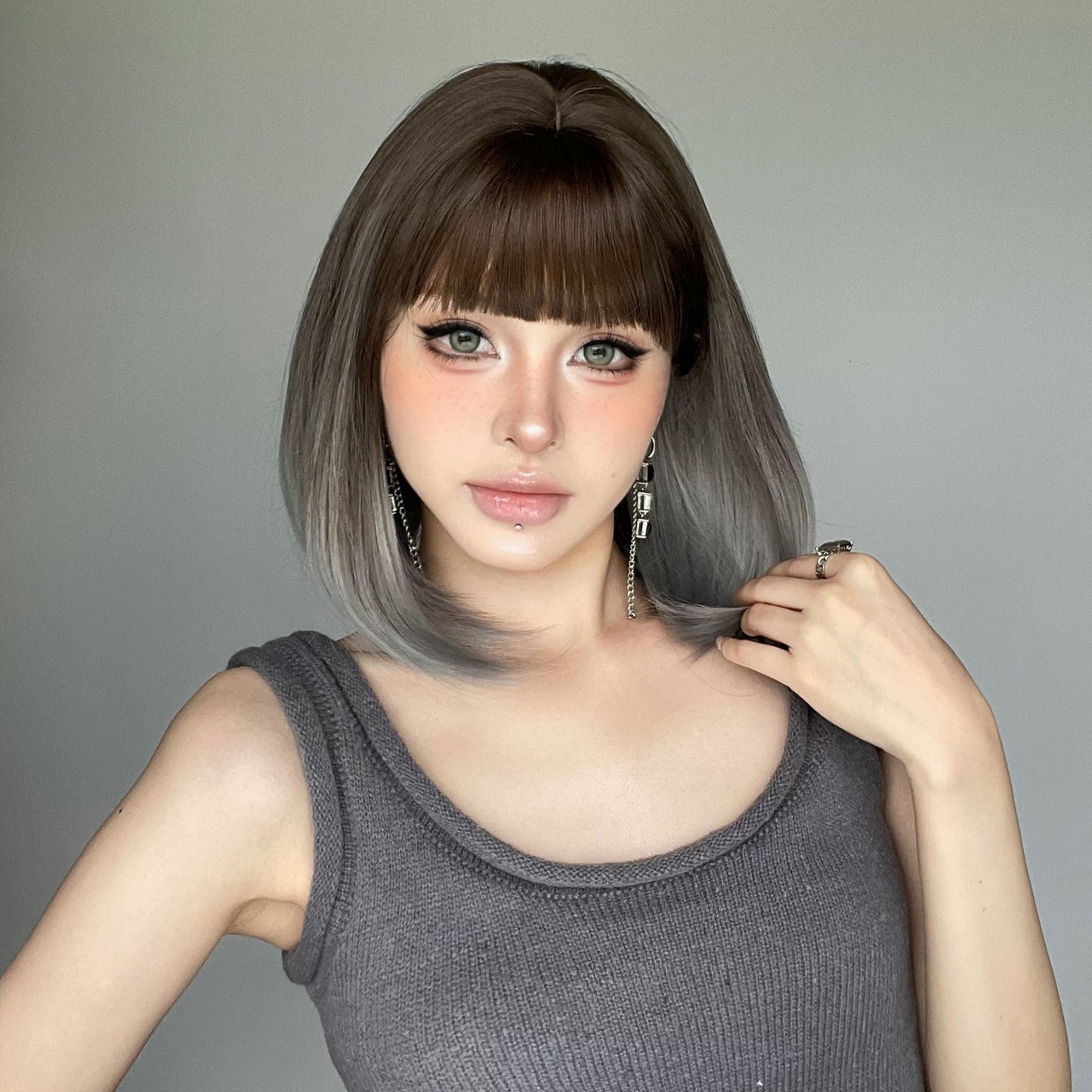 Women's With Bangs Natural Gradient Color Optional Wig Short Straight Hair