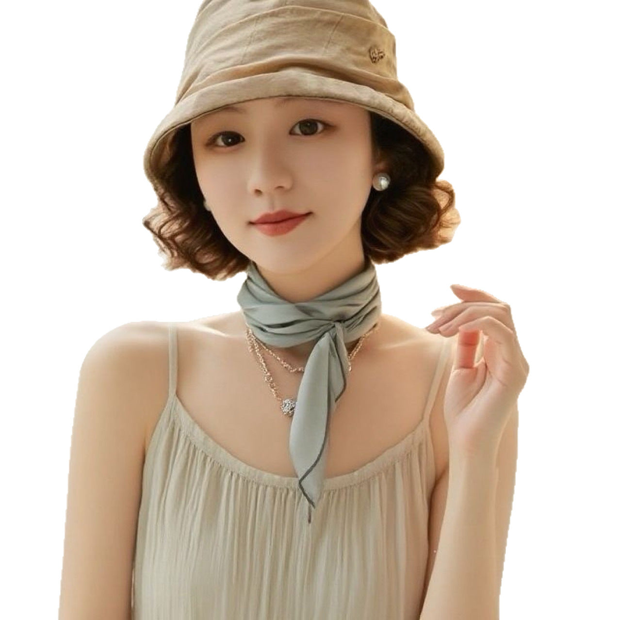 Summer Hat Integrated Bucket Sun Protection Shade Wig Short Curly Hair
