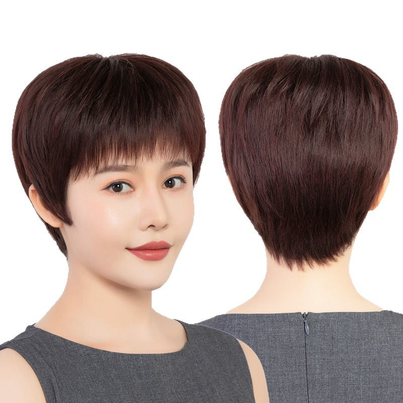 Women's Mother Female Human Cover Can Be Dyeing Wig Short Straight Hair