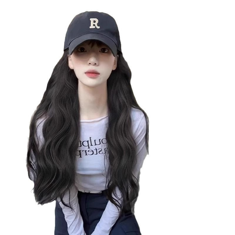 Women's Hat One-piece Fashion Comfortable Summer Baseball Cap Full Wig Long Curls