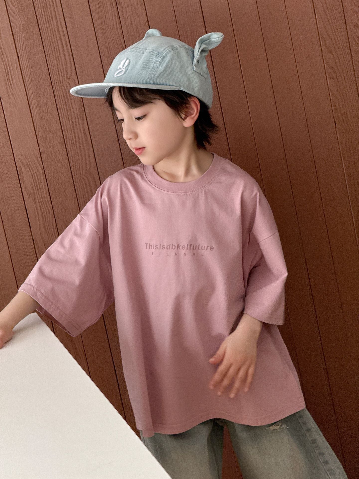 Children's Summer Korean Style Fashion Simple Letter Print Casual Loose Boys Children's T-shirt