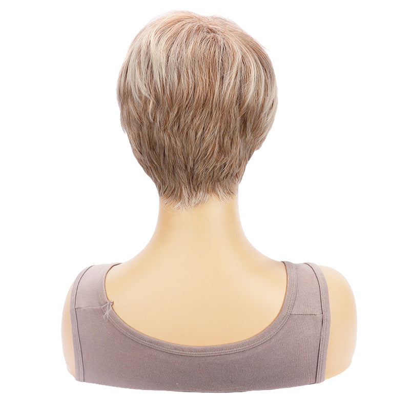 Women's Fashion Chemical Fiber Brown Partial Head Wig Short Straight Hair