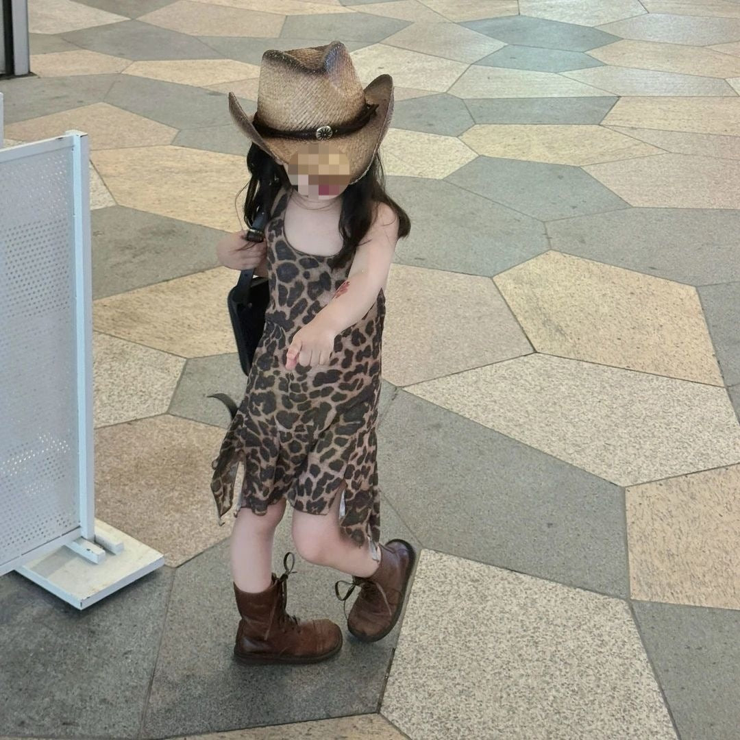 Children's Summer Fashionable Vest Halter Leopard Print Skirt Children's Dress