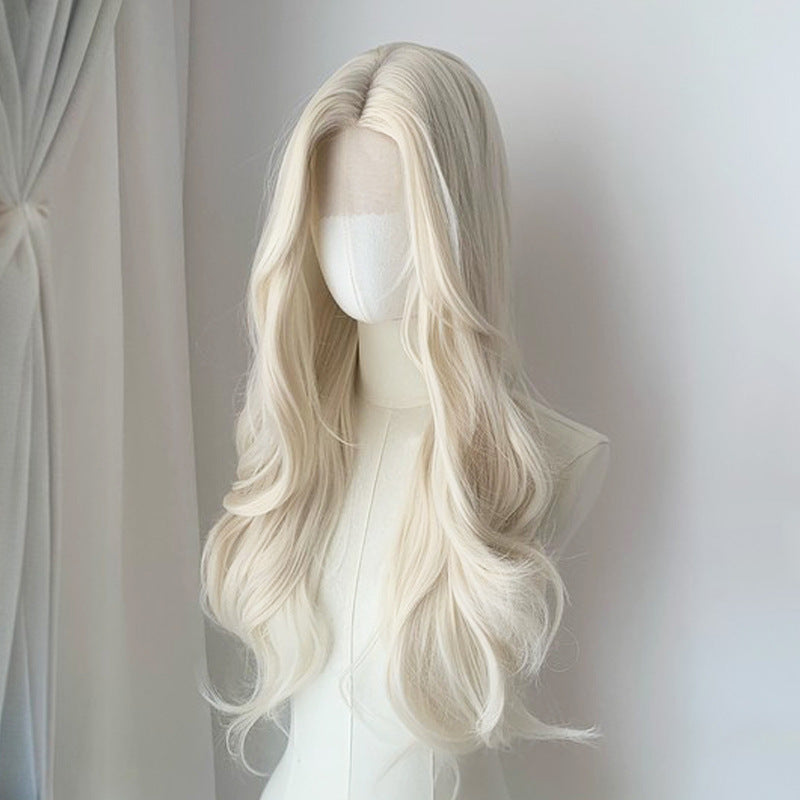 Cover Female Mint Green Chemical Fiber Wavy Curly Hair Natural Wig Long Curls