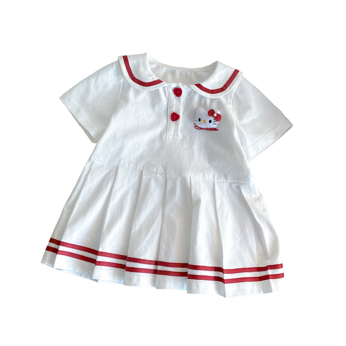 Shirt Contrast Color Short Sleeve Pleated Skirt Children's Dress