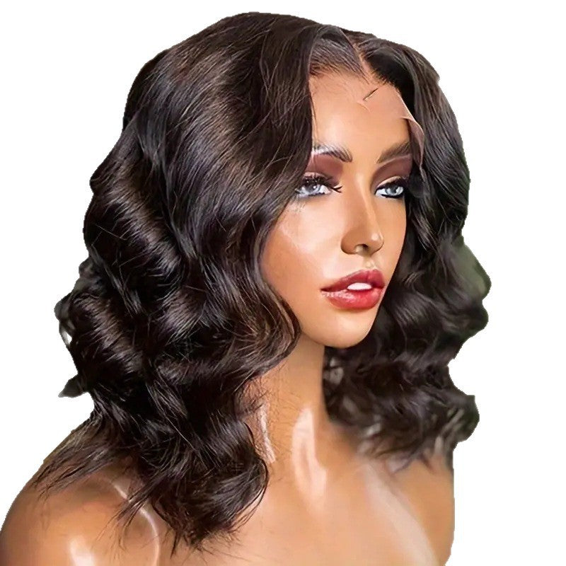 Women's Fashion Forehead Lace Big Wave Medium Wig Short Curly Hair