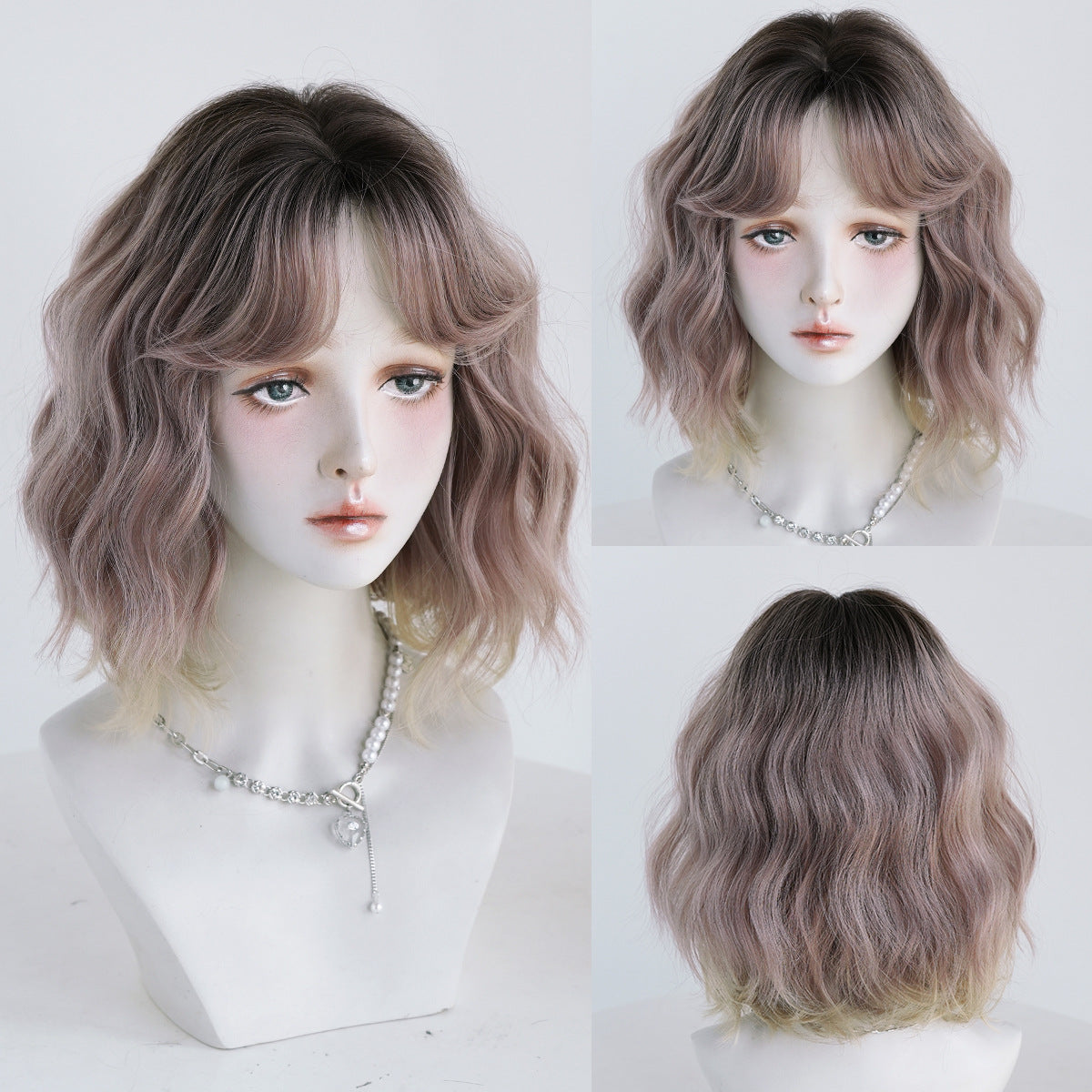 Women's Egg Roll Water Ripple Bangs Artificial Natural Fluffy Wig Short Curly Hair