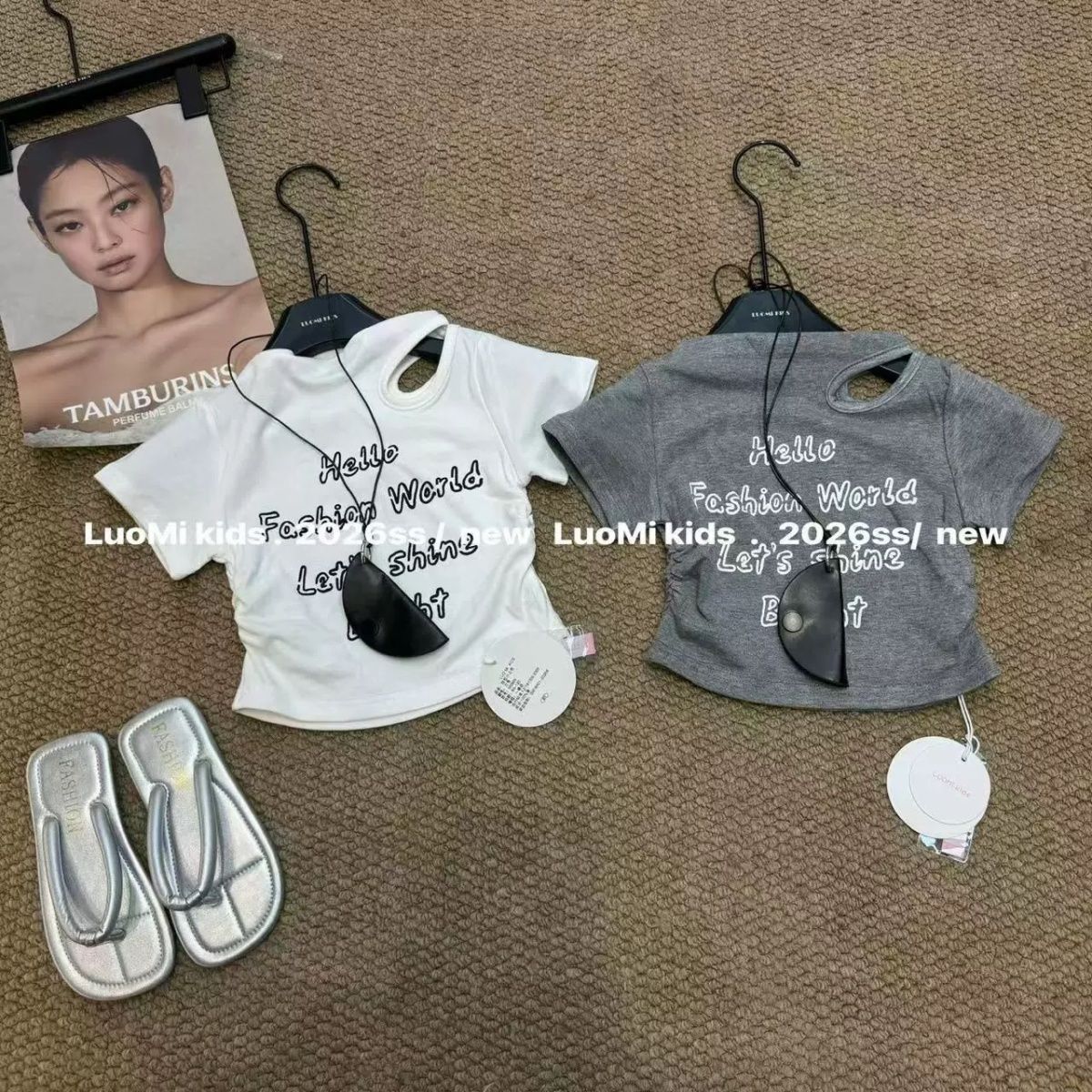 Summer Clothing Short Sleeve Letter Printing With Small Bag Top Children's T-shirt