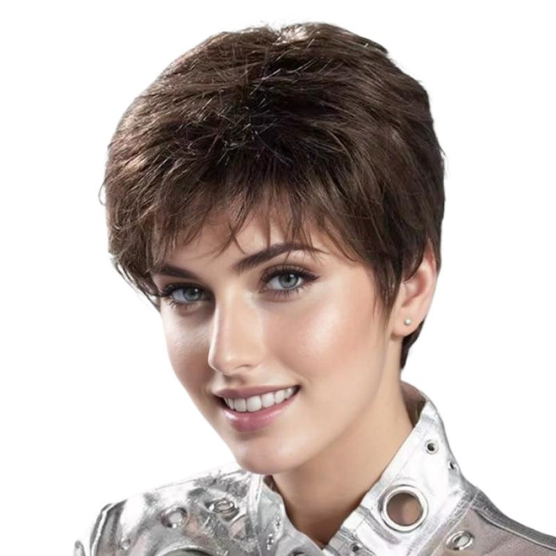 Women's Straight Natural Texture Fluffy Rose Net Wig Short Curly Hair