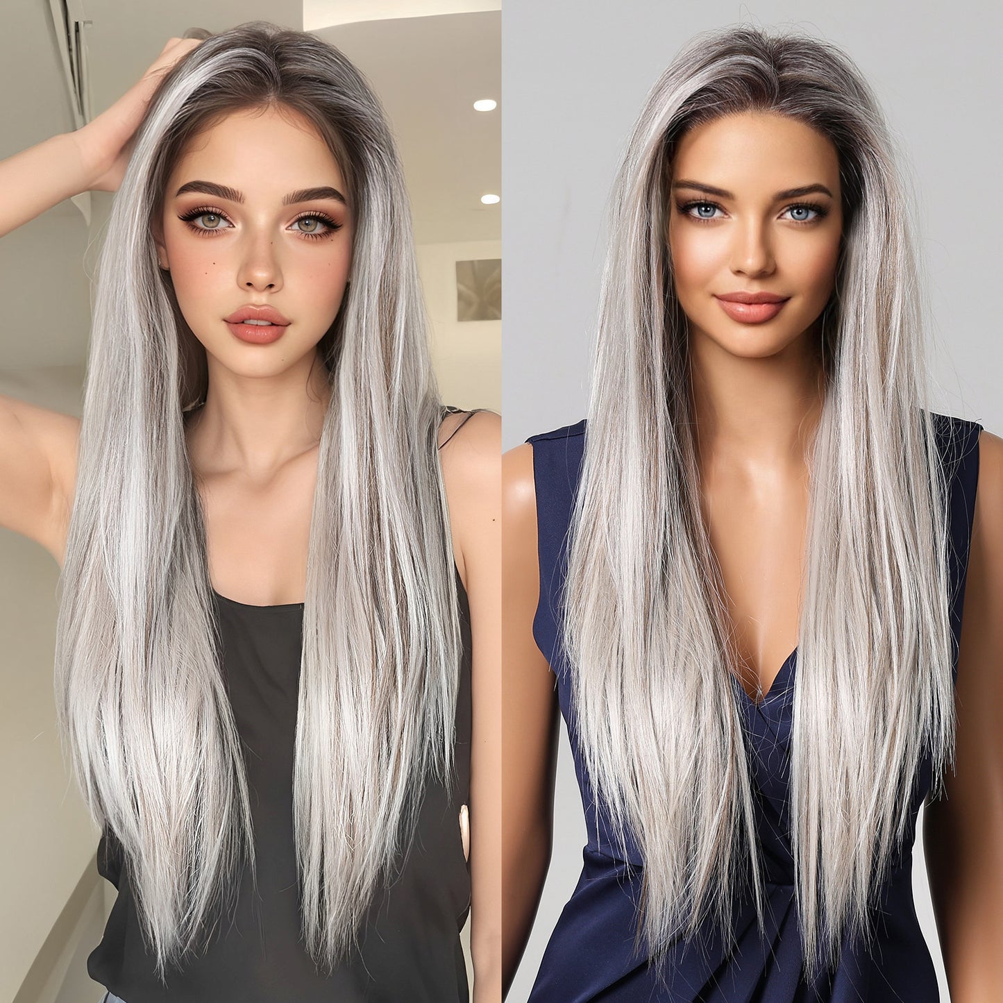 Lace Hand-woven Mid-length Hair Casual Sewing Long Straight Wig