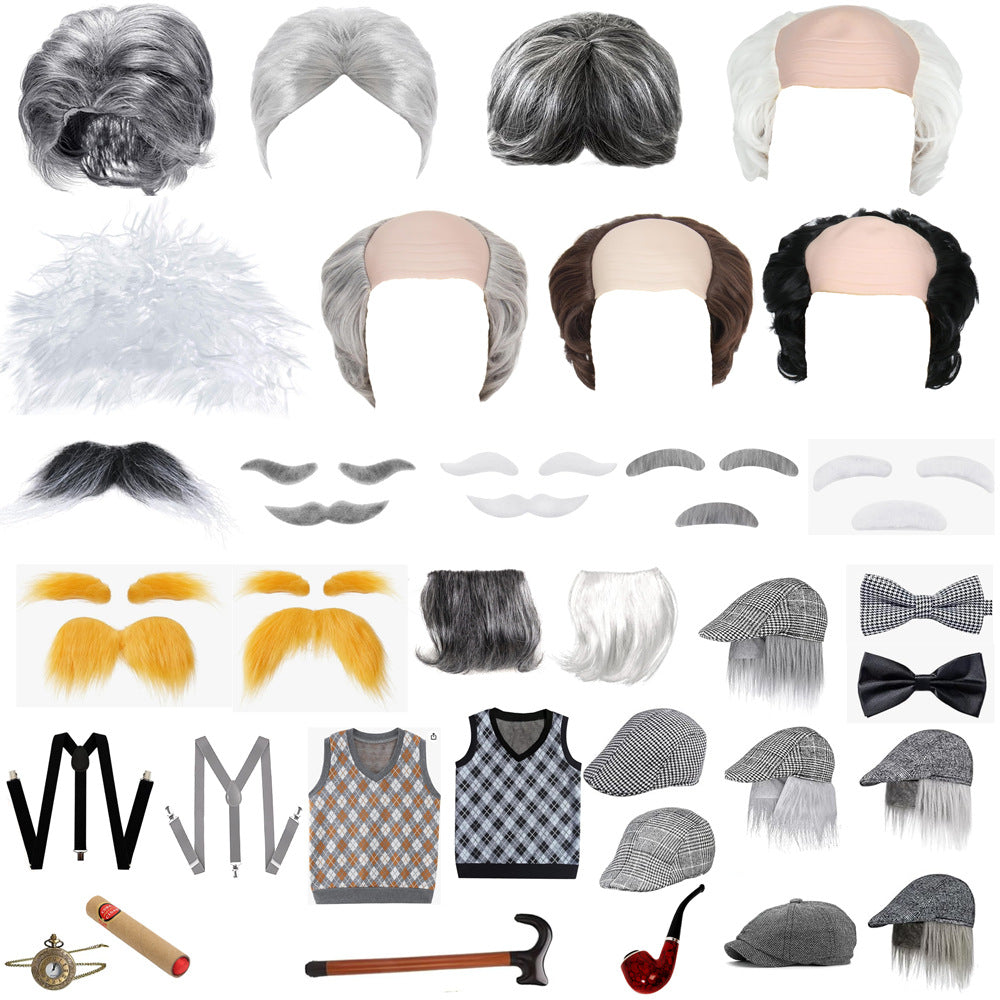 Grandpa Vest Suit Beard Show Dress Cos Wig