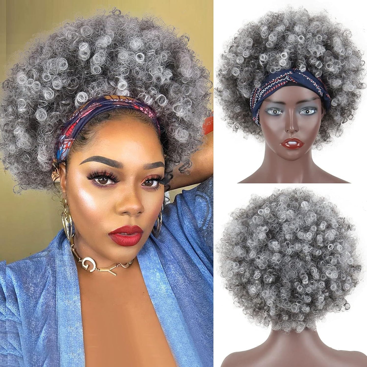 African Fluffy Afro Small Ice Ribbon Wig Short Curly Hair