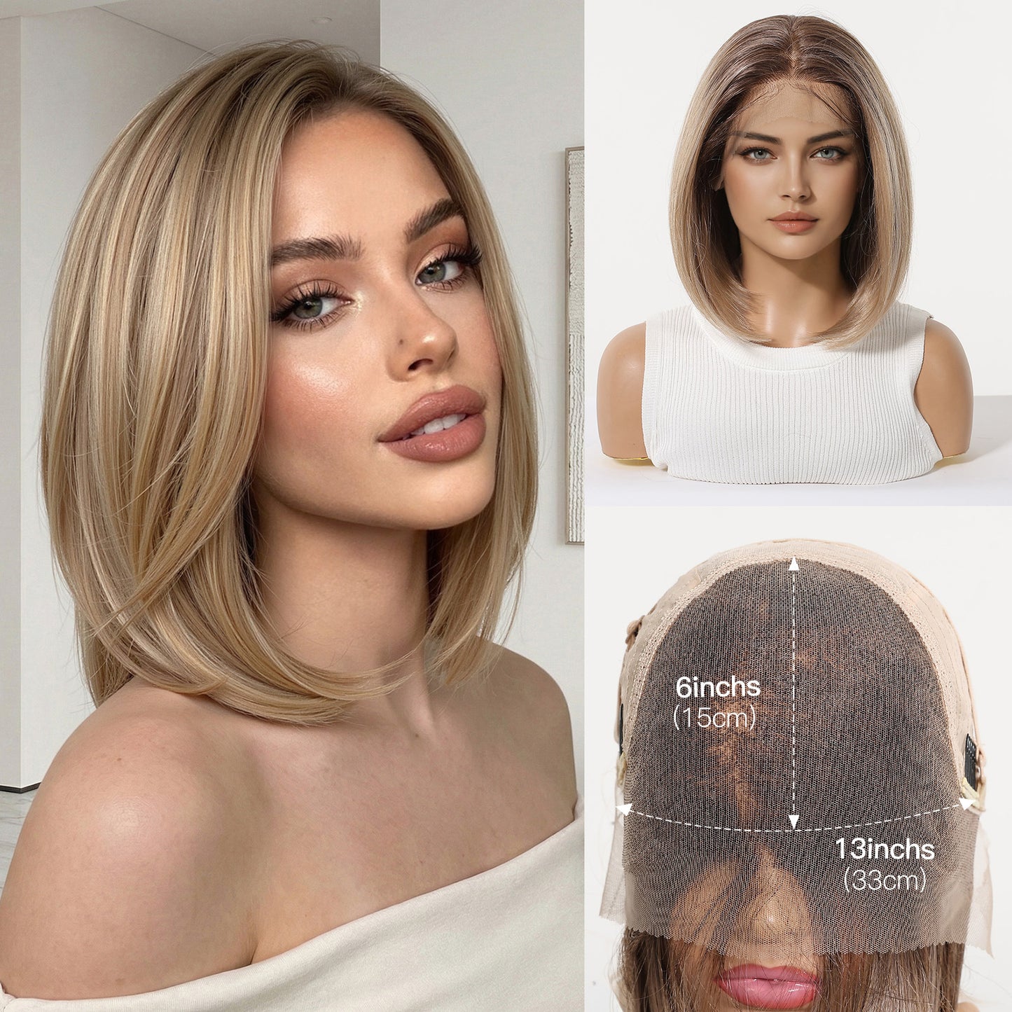 Women's Summer Dignified Goddess Natural Realistic Split Wig Short Straight Hair