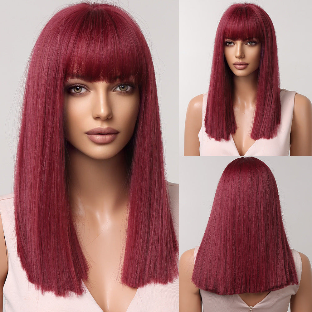 Unique Women's Fashion Natural Black Bangs Wig Short Straight Hair