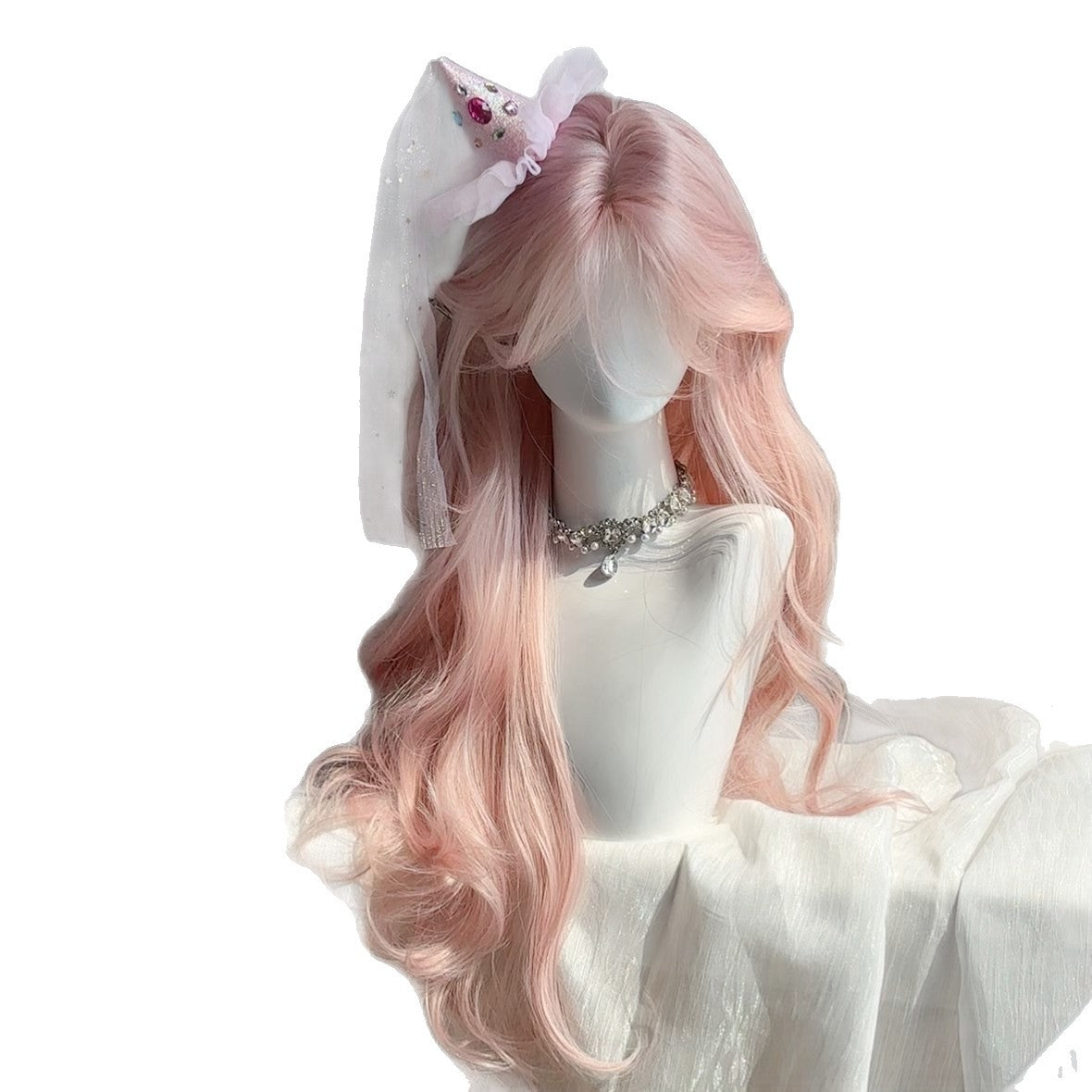 Women's Rose Pink Mid-length Curly Hair Dream Temperament Wig Long Curls