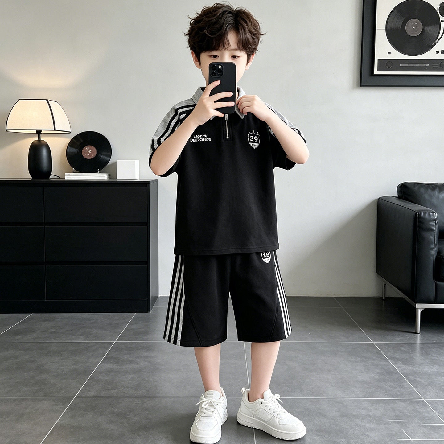 Children's Short Sleeve Medium Large Boy Thin Type Loose Shirt Children's Suit