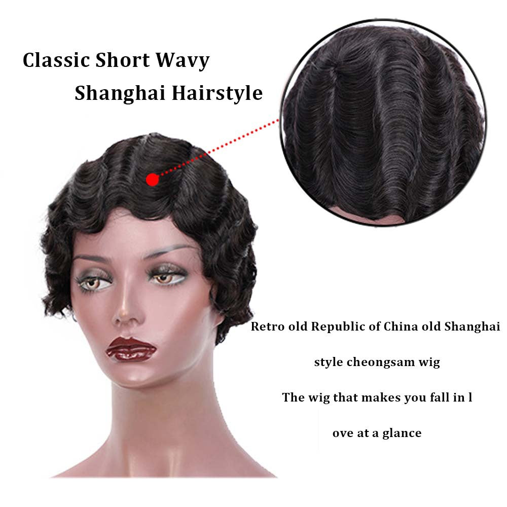 Water Wave Head Cover Retro Ripple Female Wig Short Curly Hair