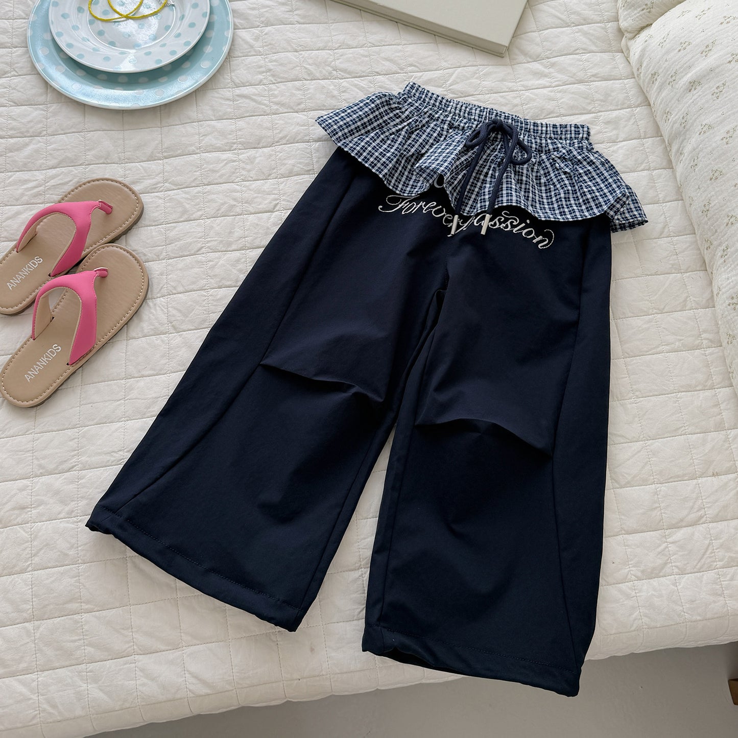 Children's Ice Silk Summer Plaid Skirt Mute Children's Pants