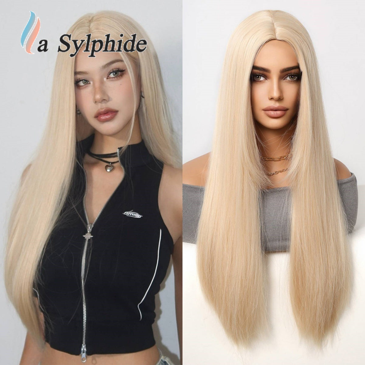 Women's Hair Blue Korean Style Realistic Mid-length Natural Long Straight Wig