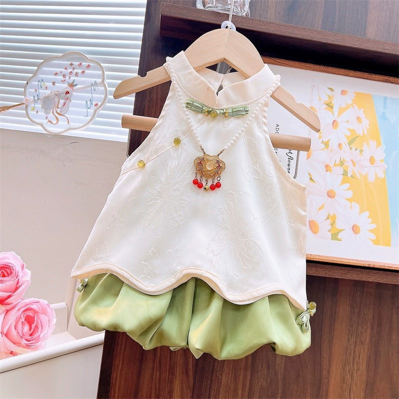 Chinese Style Summer Sleeveless Top Pants Children's Suit