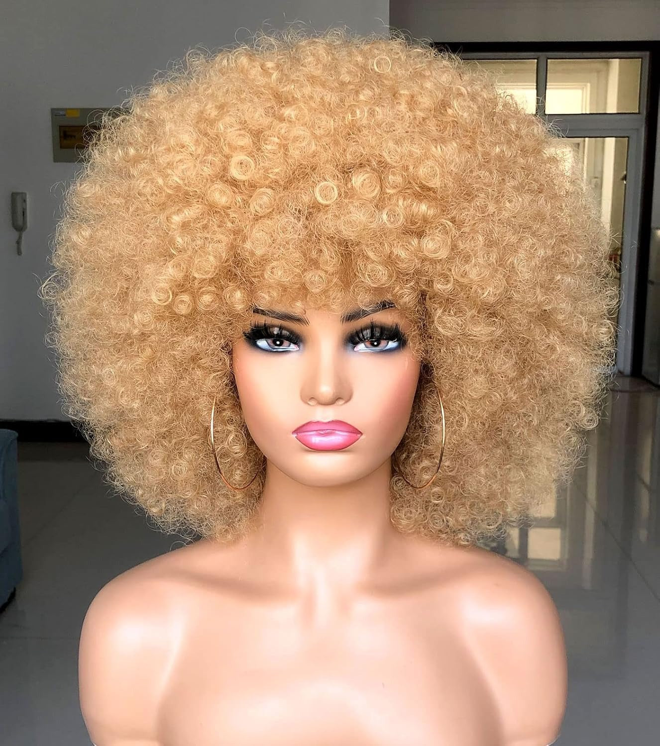 Black Small Volume Afro Caterpillar Fluffy Wig Short Curly Hair