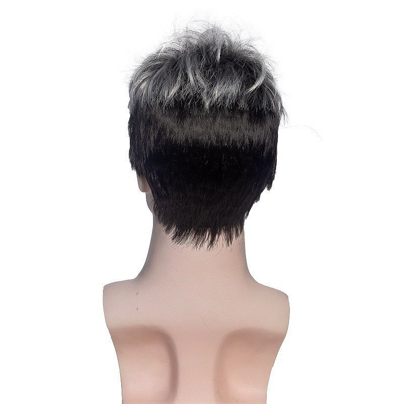 Men's White Gradient Color Chemical Fiber Short Men's Wig