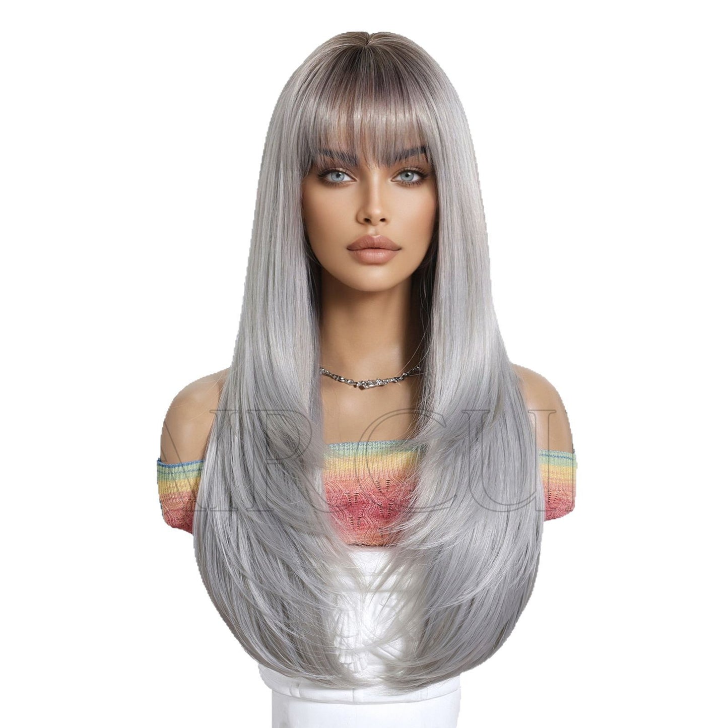 Bangs Hair Layer Head Cover Female Chemical Fiber Long Straight Wig
