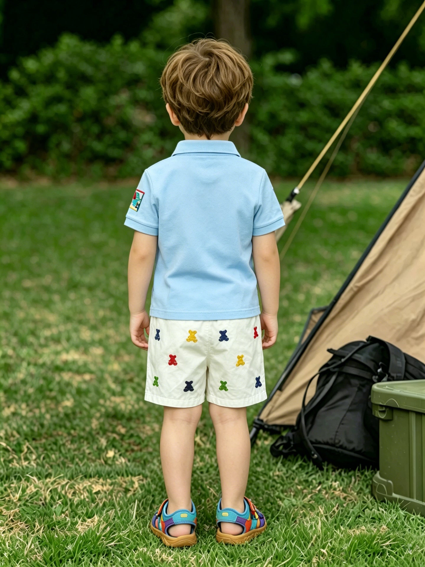 Children's Summer Cartoon Bear Embroidery Shorts Breathable Casual Cropped Fashion Children's Pants