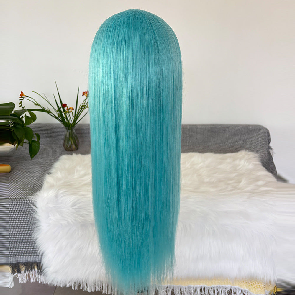 Chemical Fiber Blue Forehead Lace Head Long Straight Wig