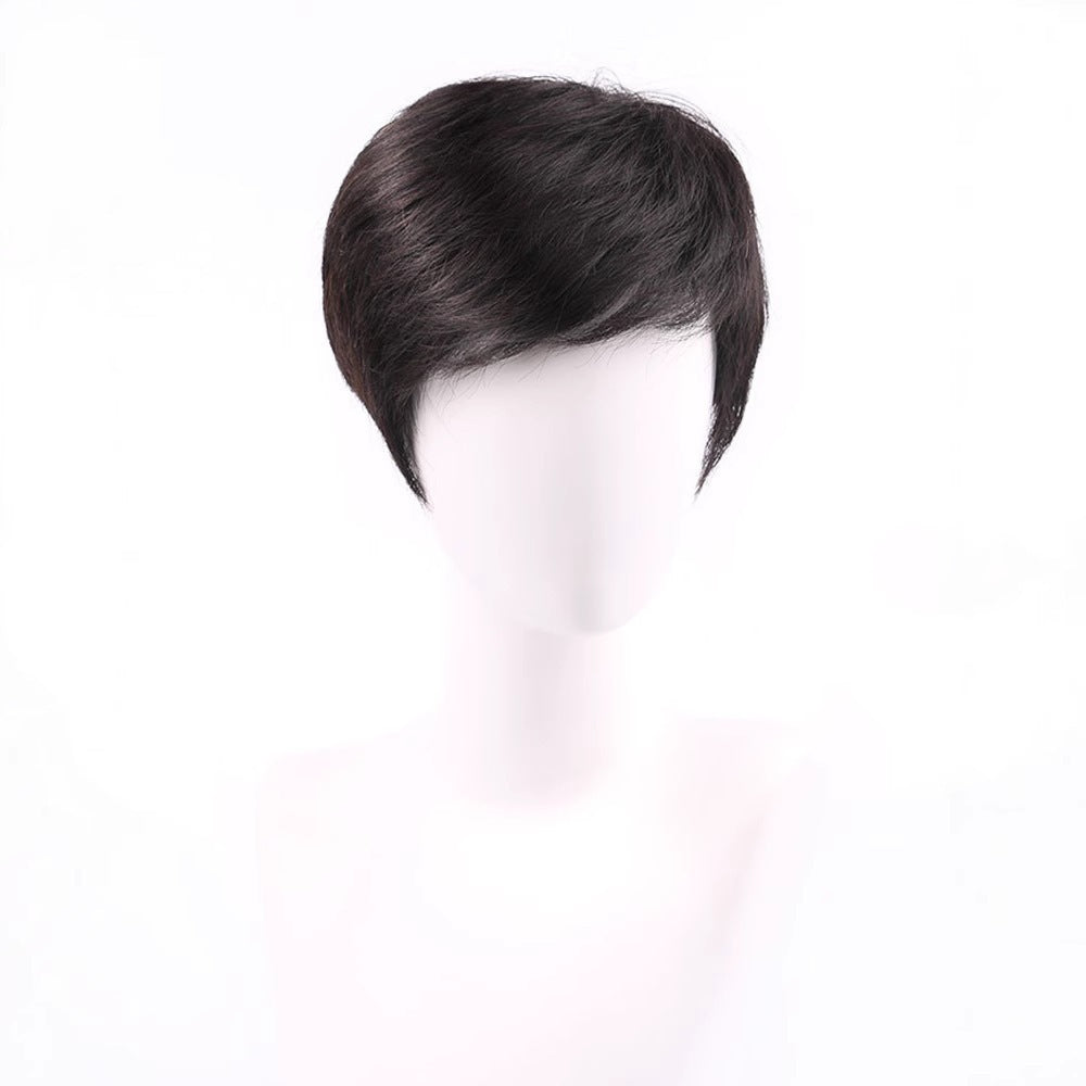 Men's Short Increase Volume Handsome Fluffy Natural Human Sheath Real Hair Wig