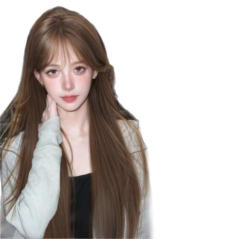 Female Honey Brown Hair Natural Invisible Seamless Full Long Straight Wig