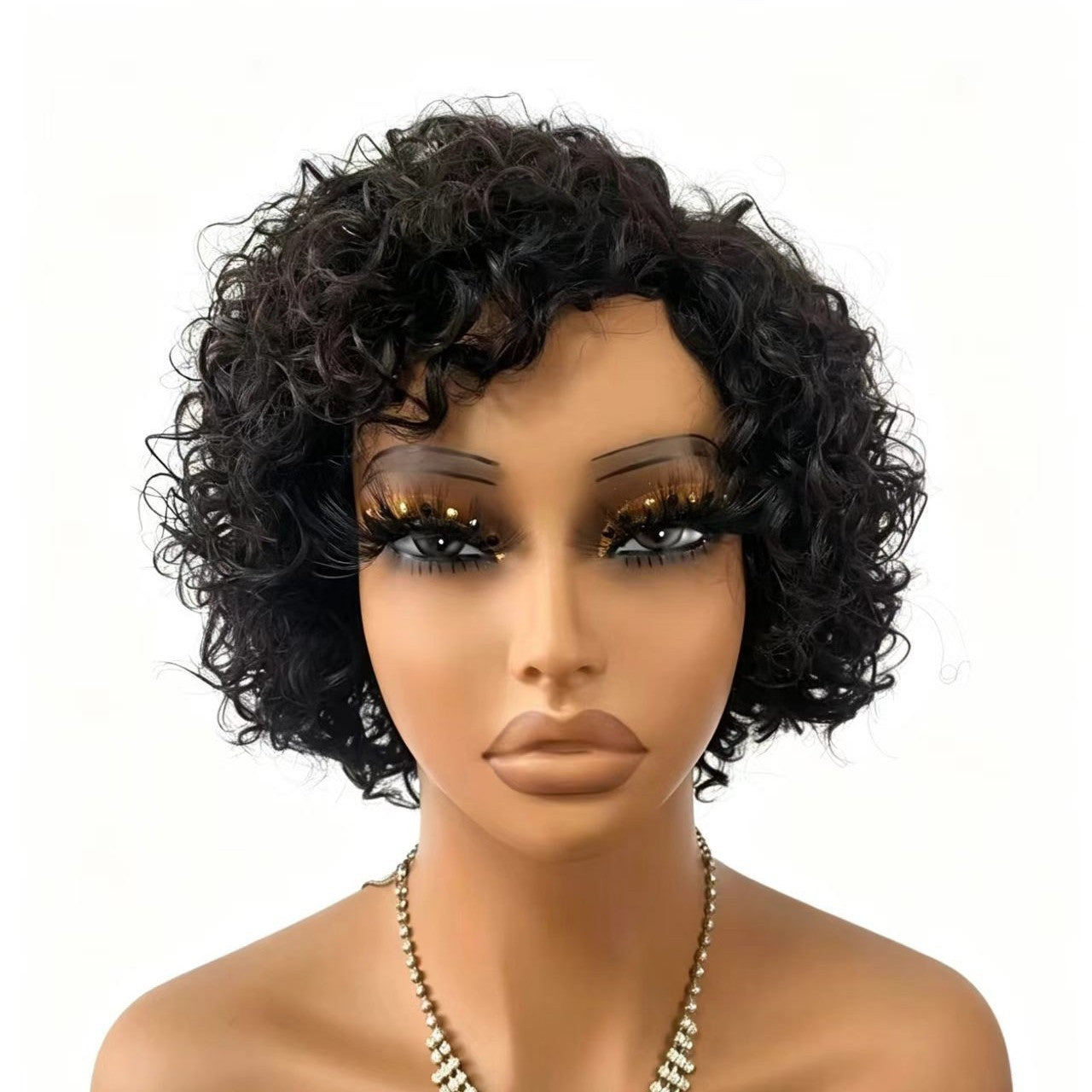 Small Volume Short Elf Head Cover Curly Real Hair Wig