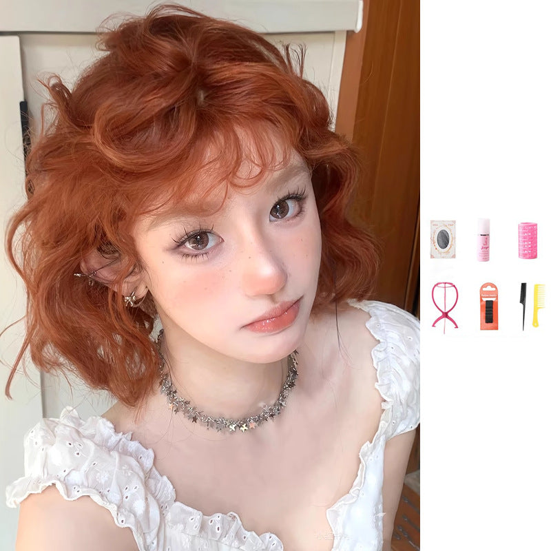 Women's Style Orange Bangs Small Curls Natural Wig Short Curly Hair