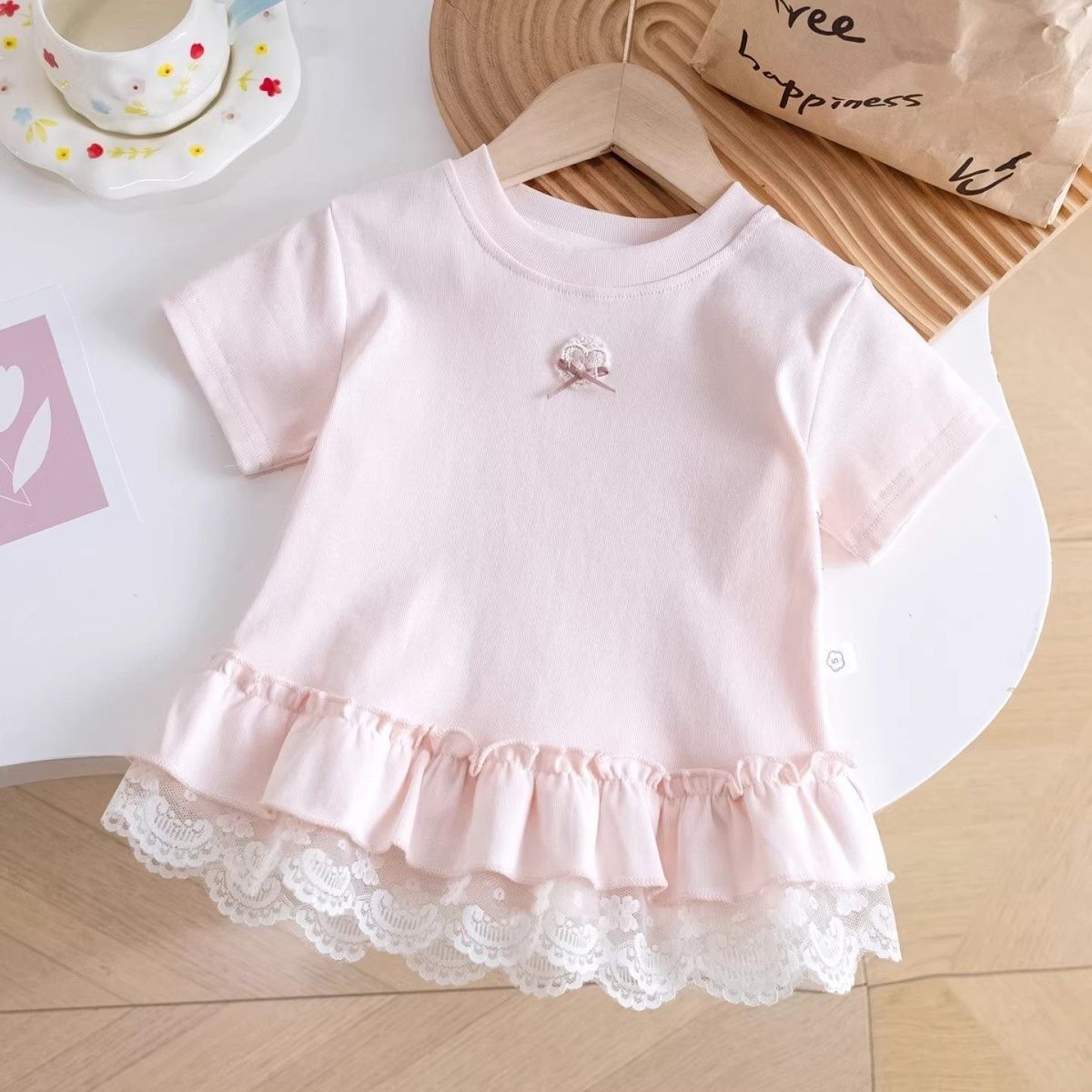 Short-sleeved Summer Western Style Ruffle Top Thin Princess Half-sleeved Outer Children's T-shirt