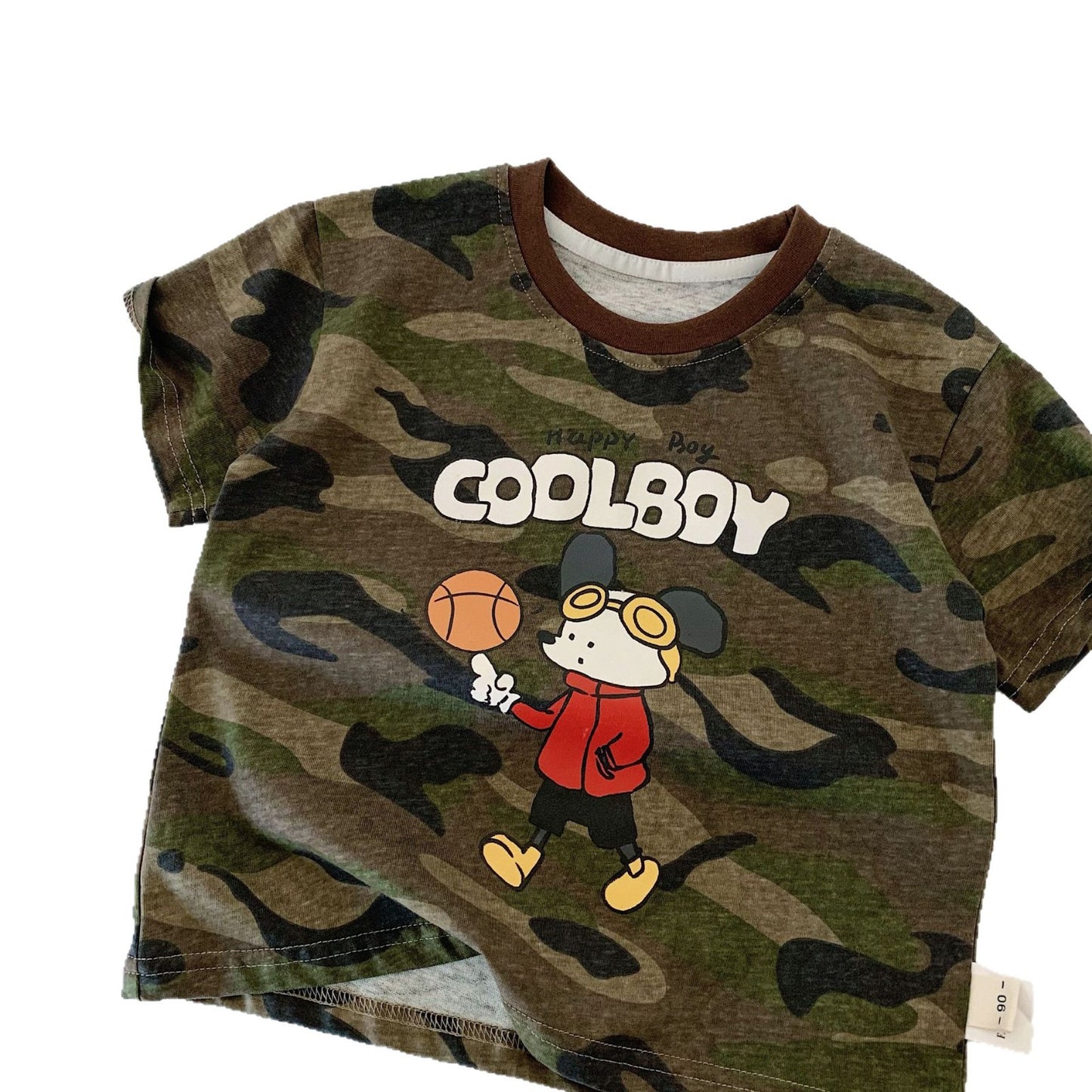 Children's Boy's Short-sleeved Summer Korean Cartoon Camouflage Boy Handsome Children's T-shirt