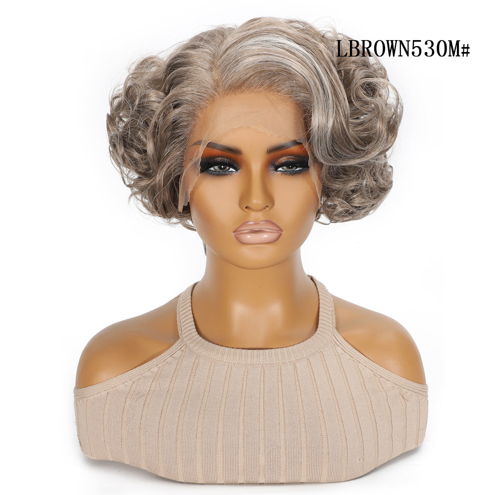Chemical Fiber Short Curly Hair Split Head Cover Sewing Front Other Wig