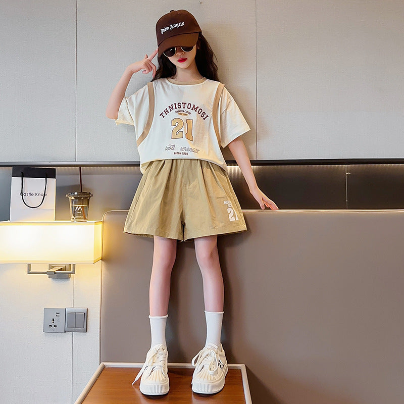 Women's & Children's Summer Western Style Clothing Teens Thin Shorts Two-piece Children's Suit